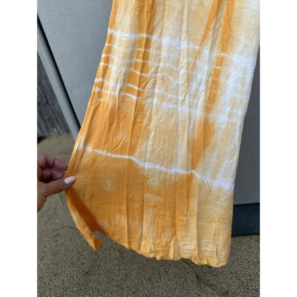 NEW Chaser Yellow Tie Dye Draped Back Bell Bottom Strapless Jumpsuit Sz Med - Picture 5 of 11